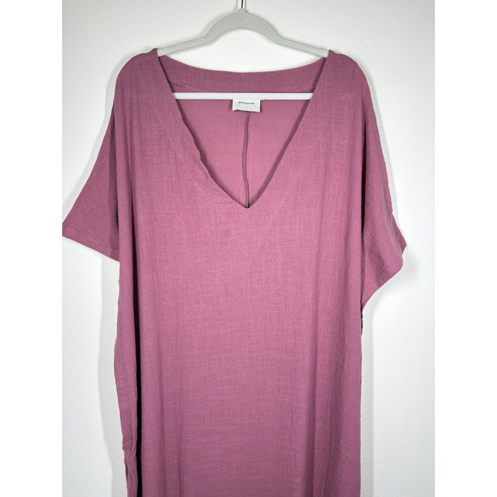 Bonne Journee Kaftan Maxi Dress 3 Pink Textured V-Neck Oversized Baggy Boho - Picture 3 of 9